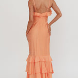 Silvana Frill Trim Split Maxi Dress Orange