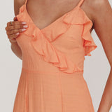 Silvana Frill Trim Split Maxi Dress Orange