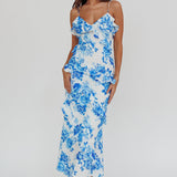 Silvana Frill Trim Maxi Dress Floral Blue