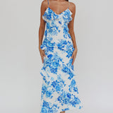 Silvana Frill Trim Maxi Dress Floral Blue
