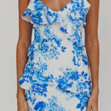Silvana Frill Trim Maxi Dress Floral Blue