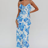 Silvana Frill Trim Maxi Dress Floral Blue