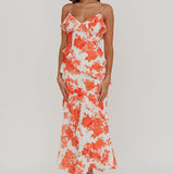 Silvana Frill Trim Maxi Dress Floral Orange