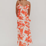 Silvana Frill Trim Maxi Dress Floral Orange