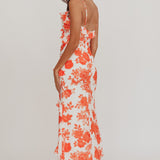 Silvana Frill Trim Maxi Dress Floral Orange