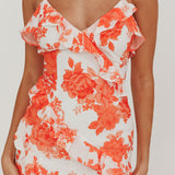 Silvana Frill Trim Maxi Dress Floral Orange