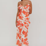 Silvana Frill Trim Maxi Dress Floral Orange