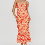 Silvana Frill Trim Midi Dress Orange