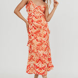 Silvana Frill Trim Midi Dress Orange