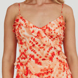 Silvana Frill Trim Midi Dress Orange