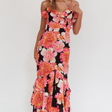 Silvana Frill Trim Maxi Dress Black/Pink