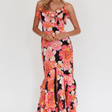 Silvana Frill Trim Maxi Dress Black/Pink