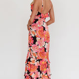 Silvana Frill Trim Maxi Dress Black/Pink