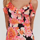 Silvana Frill Trim Maxi Dress Black/Pink