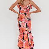 Silvana Frill Trim Maxi Dress Black/Pink