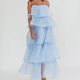 Behati Tiered Layer Midi Dress Blue