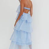 Behati Tiered Layer Midi Dress Blue