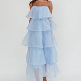 Behati Tiered Layer Midi Dress Blue