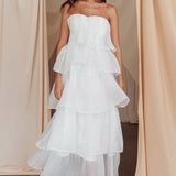Behati Tiered Layer Midi Dress White