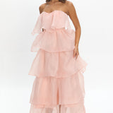 Behati Tiered Layer Midi Dress Pink