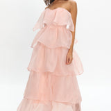 Behati Tiered Layer Midi Dress Pink
