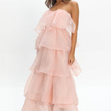 Behati Tiered Layer Midi Dress Pink