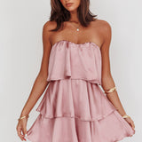 Behati Tiered Layer Strapless Dress Dusty Rose