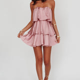 Behati Tiered Layer Strapless Dress Dusty Rose