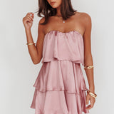 Behati Tiered Layer Strapless Dress Dusty Rose