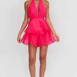 Behati Tiered Ruffles Halter Neck Romper Rose