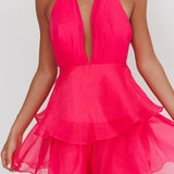 Behati Tiered Ruffles Halter Neck Romper Rose