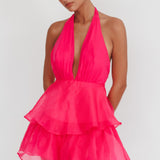 Behati Tiered Ruffles Halter Neck Romper Rose