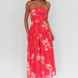 South Pacific Strapless Strappy Back Midi Length Floral Pink