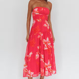 South Pacific Strapless Strappy Back Midi Length Floral Pink