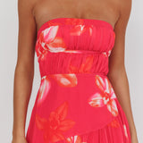 South Pacific Strapless Strappy Back Midi Length Floral Pink