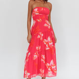 South Pacific Strapless Strappy Back Midi Length Floral Pink
