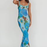 Girl Power Lace Strap Maxi Dress Blue
