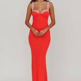 Girl Power Lace Strap Maxi Dress Red