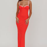 Girl Power Lace Strap Maxi Dress Red