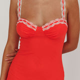 Girl Power Lace Strap Maxi Dress Red