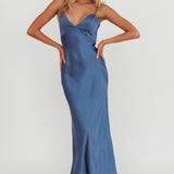 Ciao, Bella Tied Back Satin Maxi Dress Midnight Blue