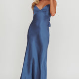 Ciao, Bella Tied Back Satin Maxi Dress Midnight Blue