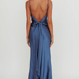 Ciao, Bella Tied Back Satin Maxi Dress Midnight Blue