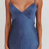 Ciao, Bella Tied Back Satin Maxi Dress Midnight Blue