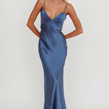Ciao, Bella Tied Back Satin Maxi Dress Midnight Blue