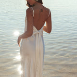 Ciao, Bella Tied Back Satin Maxi Dress Off White