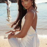 Ciao, Bella Tied Back Satin Maxi Dress Off White