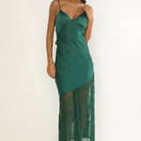 Ciao, Bella Tied Back Lace Hem Dress Forest Green
