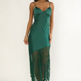 Ciao, Bella Tied Back Lace Hem Dress Forest Green