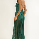 Ciao, Bella Tied Back Lace Hem Dress Forest Green
